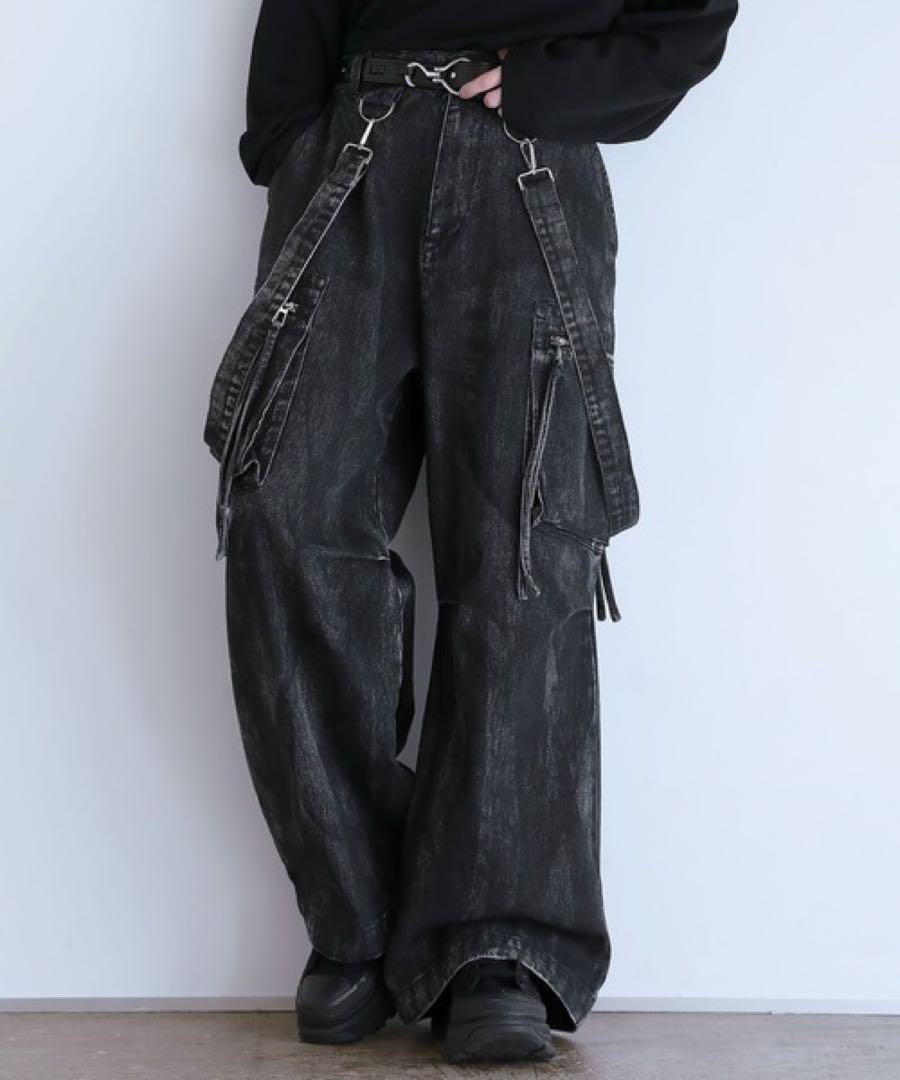 【新品未使用】LILL ハイウエストサスペンダーデニムカーゴパンツ