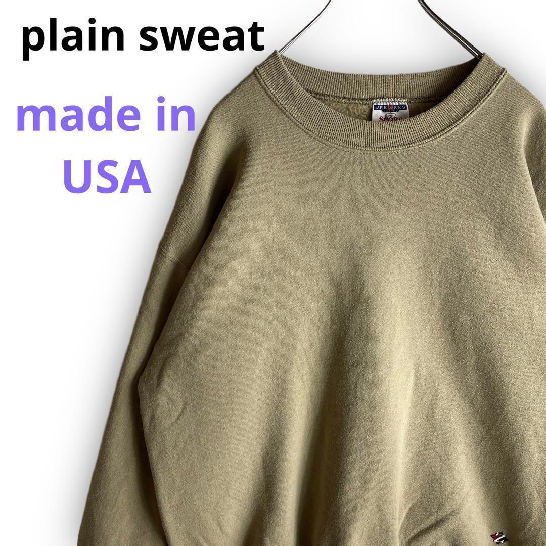 USA製 刺繍ロゴ 無地 スウェット トレーナー プルオーバー ベージュ