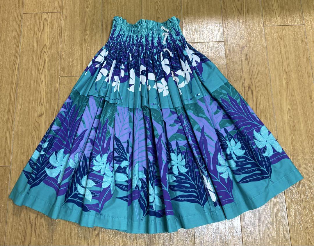 フラダンス パウスカート シングル78cm丈 ホワイト×ブラック