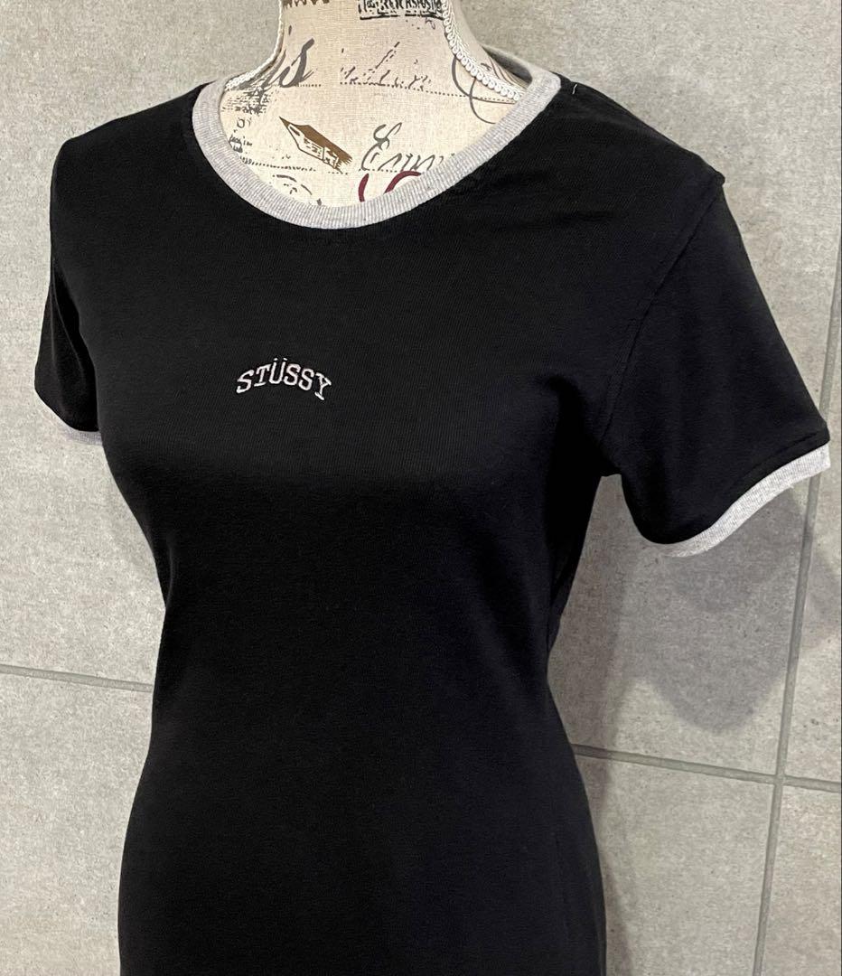 90's USA製 STUSSY ロゴ刺繍 ワンピース ブラック 黒 Mサイズワンピース