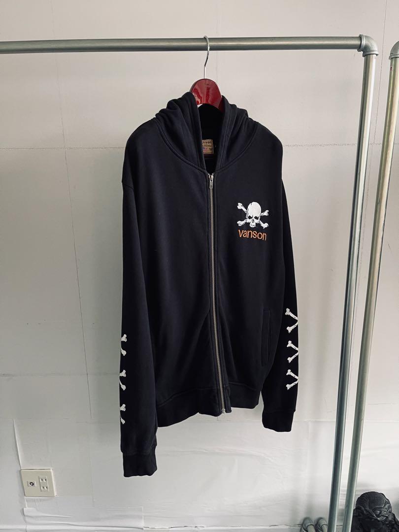 VANSON バンソン　スウェットジップパーカー　スカル　ドクロ　クロスボーンL