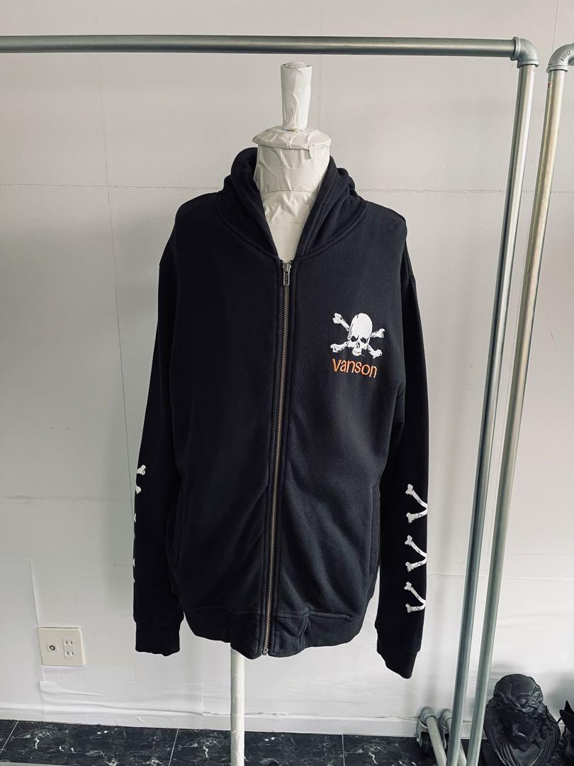 VANSON バンソン　スウェットジップパーカー　スカル　ドクロ　クロスボーンL