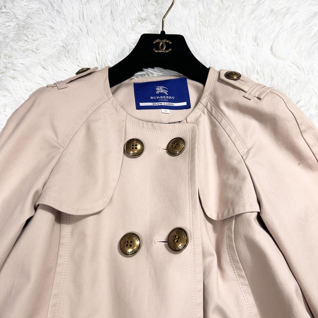 希少✨Burberry ノーカラー コートベージュ ノバチェック ロゴボタン