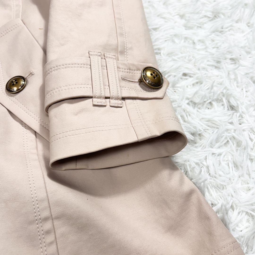 希少✨Burberry ノーカラー コートベージュ ノバチェック ロゴボタン