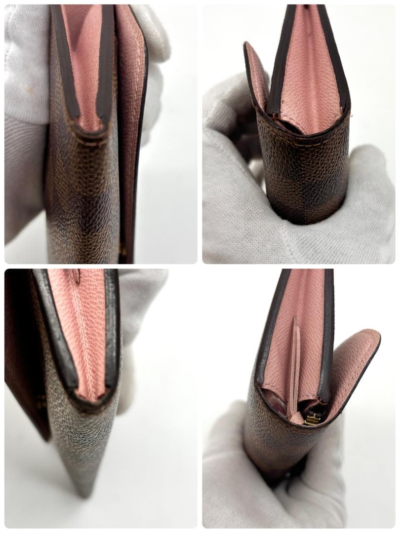 美品　ルイヴィトン 長財布 ダミエ エベヌ ポルトフォイユエミリー ピンク