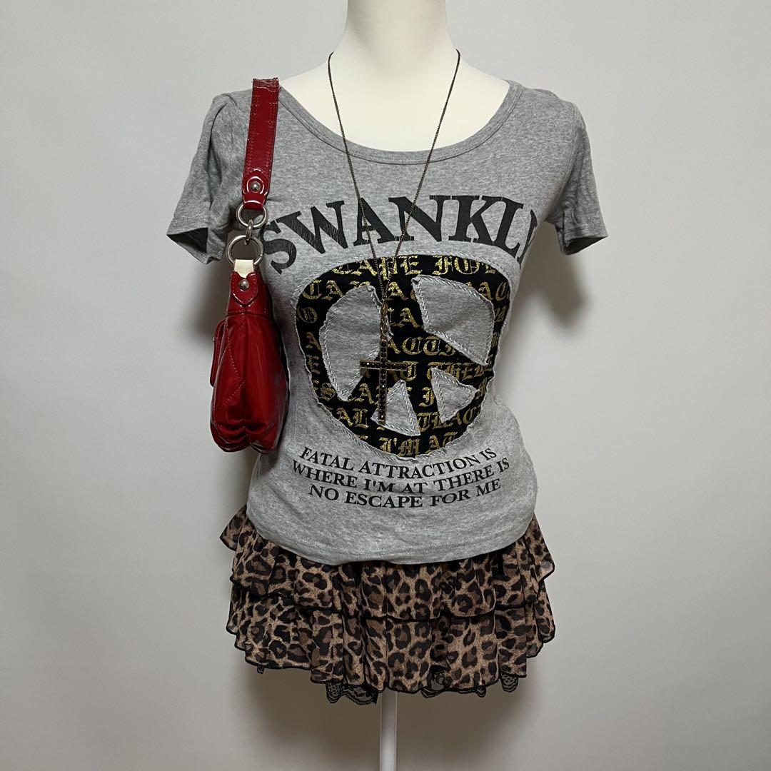 Y2K 平成 ギャル グランジ ラインストーン ピチT Tシャツ ロゴ
