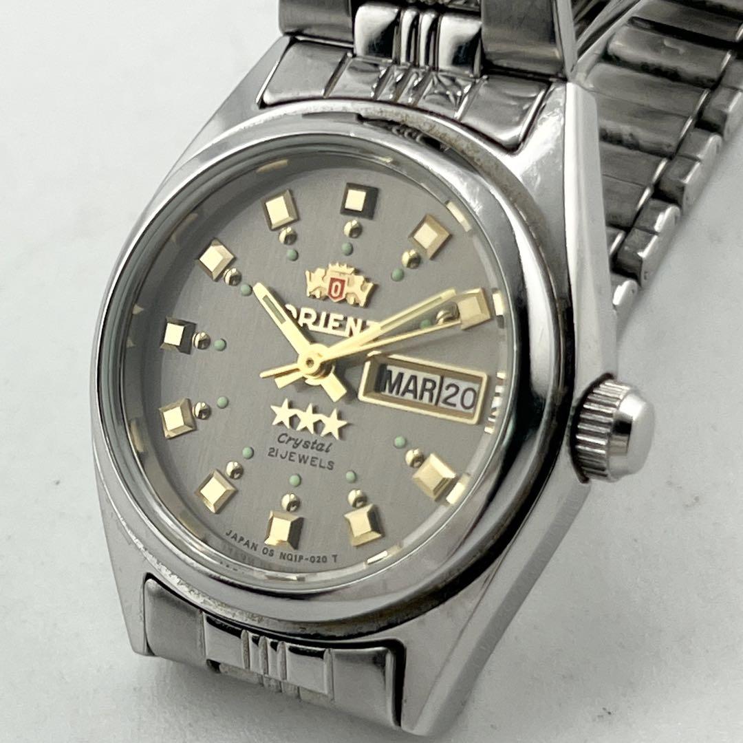 【稼働】ORIENT AT クリスタル デイデイト シルバー レディース時計