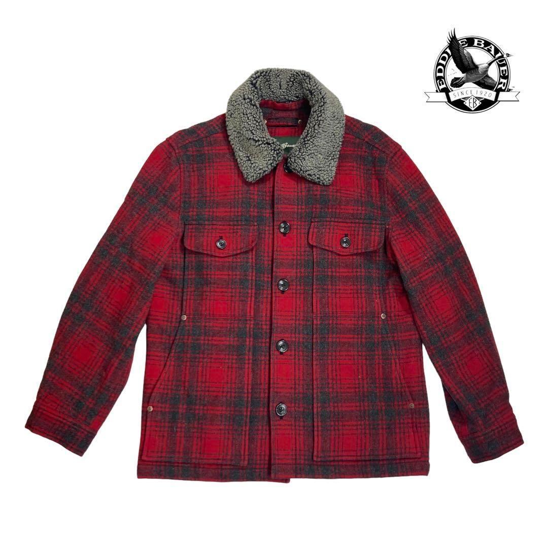09M992◯ EDDIE BAUER チェック 襟ボア ジャケット アウター