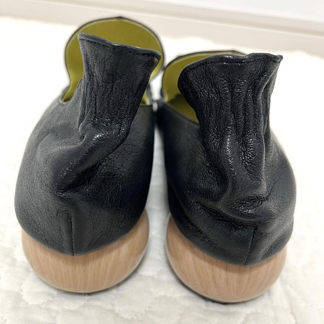 美品　MANA　シャーリング パンプス　37 ギャザー　スクエアトゥ　黒　人気