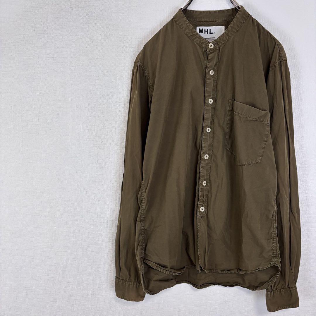 ◇マーガレットハウエル【M】トップス　シャツ　ノーカラー　バンドカラー　ポッケ