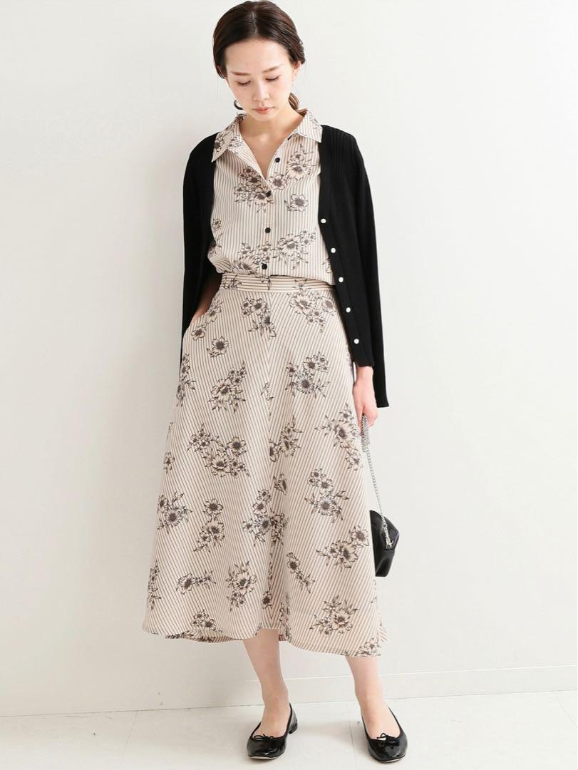 IENA 19SS ストライプフラワースカート 38 ベージュ