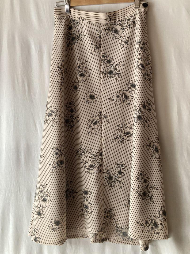 IENA 19SS ストライプフラワースカート 38 ベージュ