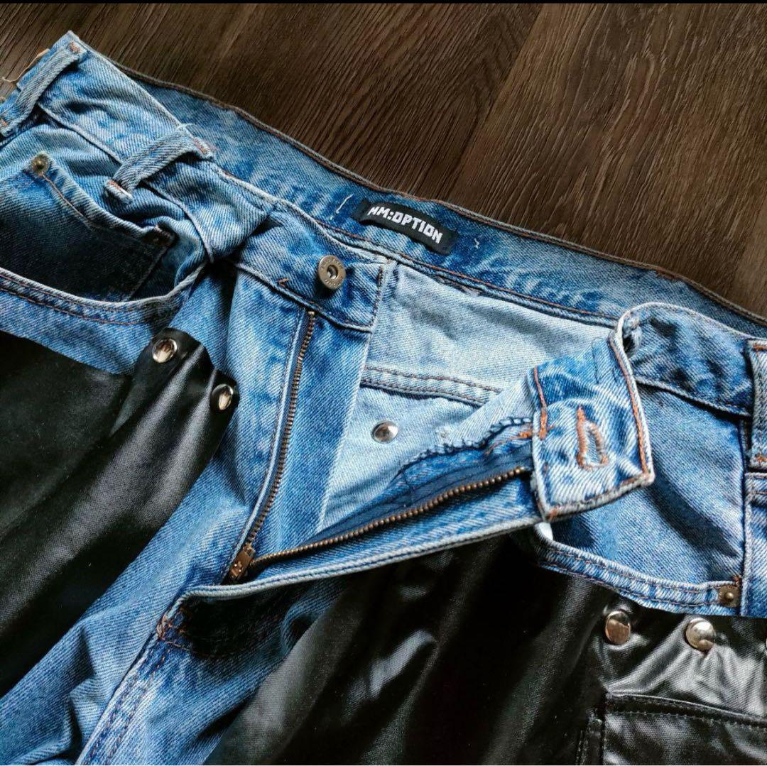 【極美品】mmoption ◎デニムフェイクレザーカーゴパンツ