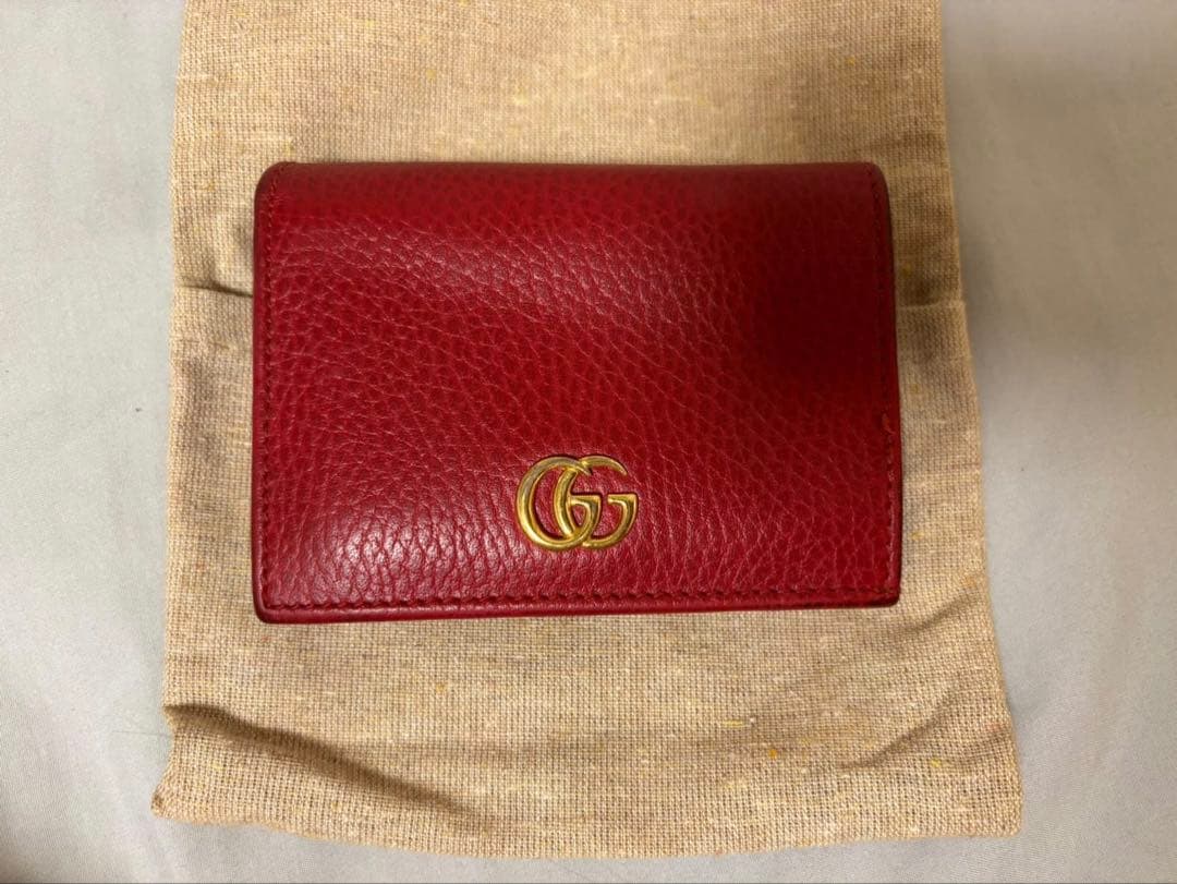 GUCCI レザー 二つ折り財布 赤