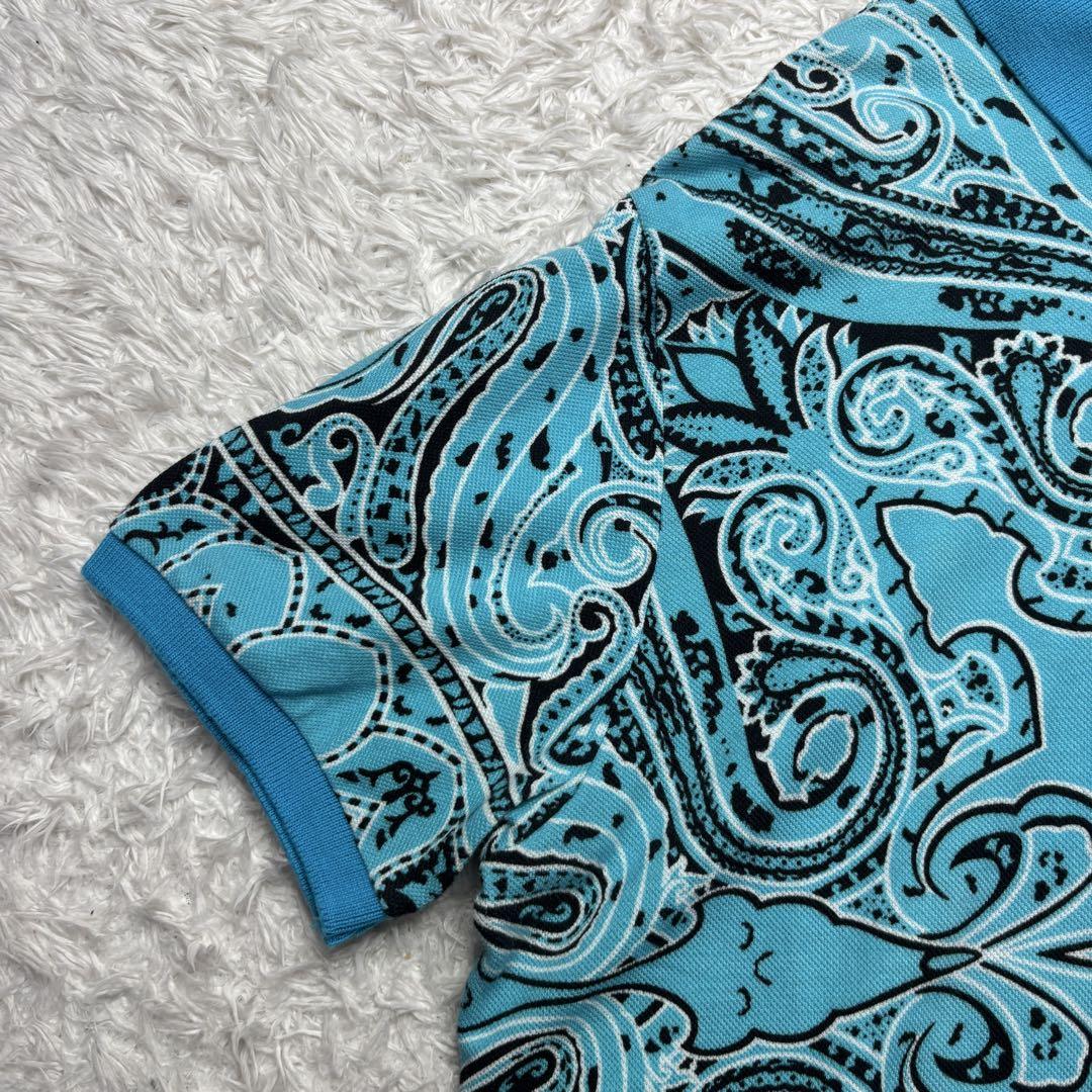 【美品/希少】エトロ ポロシャツ ペイズリー 総柄 青 ブルー XL