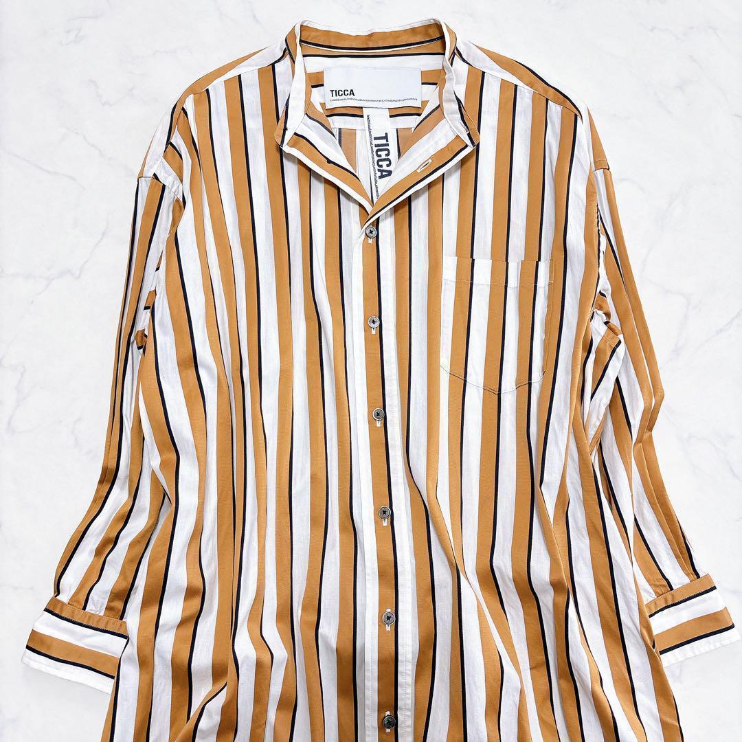 Y 様 美品 TICCA ティッカ バンドカラーストライプ コットンシャツ 極美品】TICCA ストライプコットンシャツワンピース スクエア
