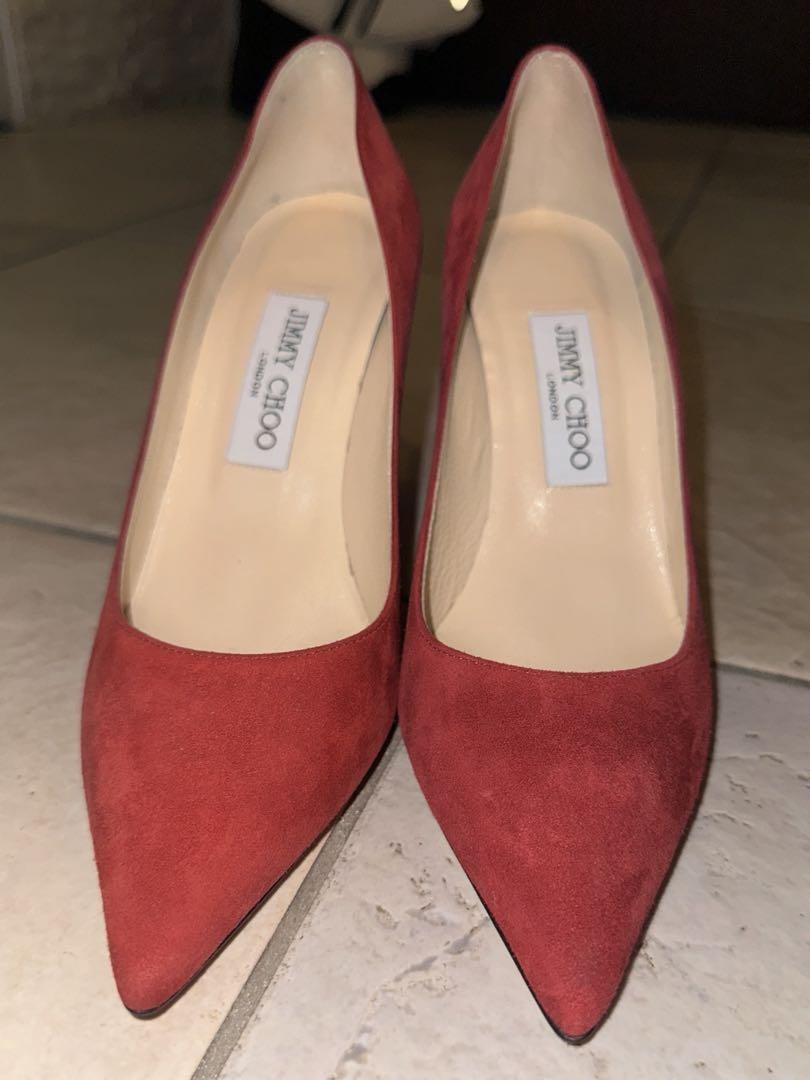 Jimmy Choo 赤 スエード ハイヒールパンプス