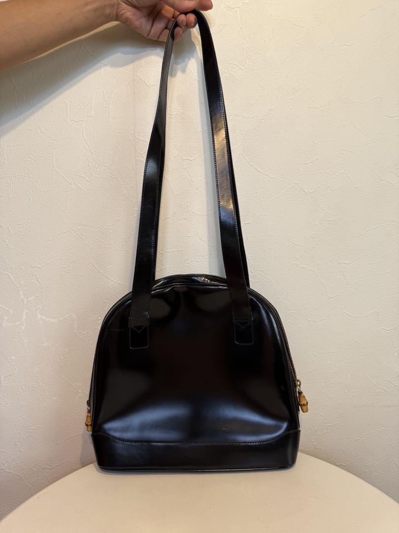 GUCCI ブラックレザー ショルダーバッグ 革 レディース 黒
