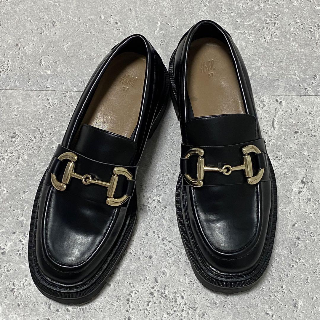 H&M エイチアンドエム 本革 厚底 ビットローファー レザー