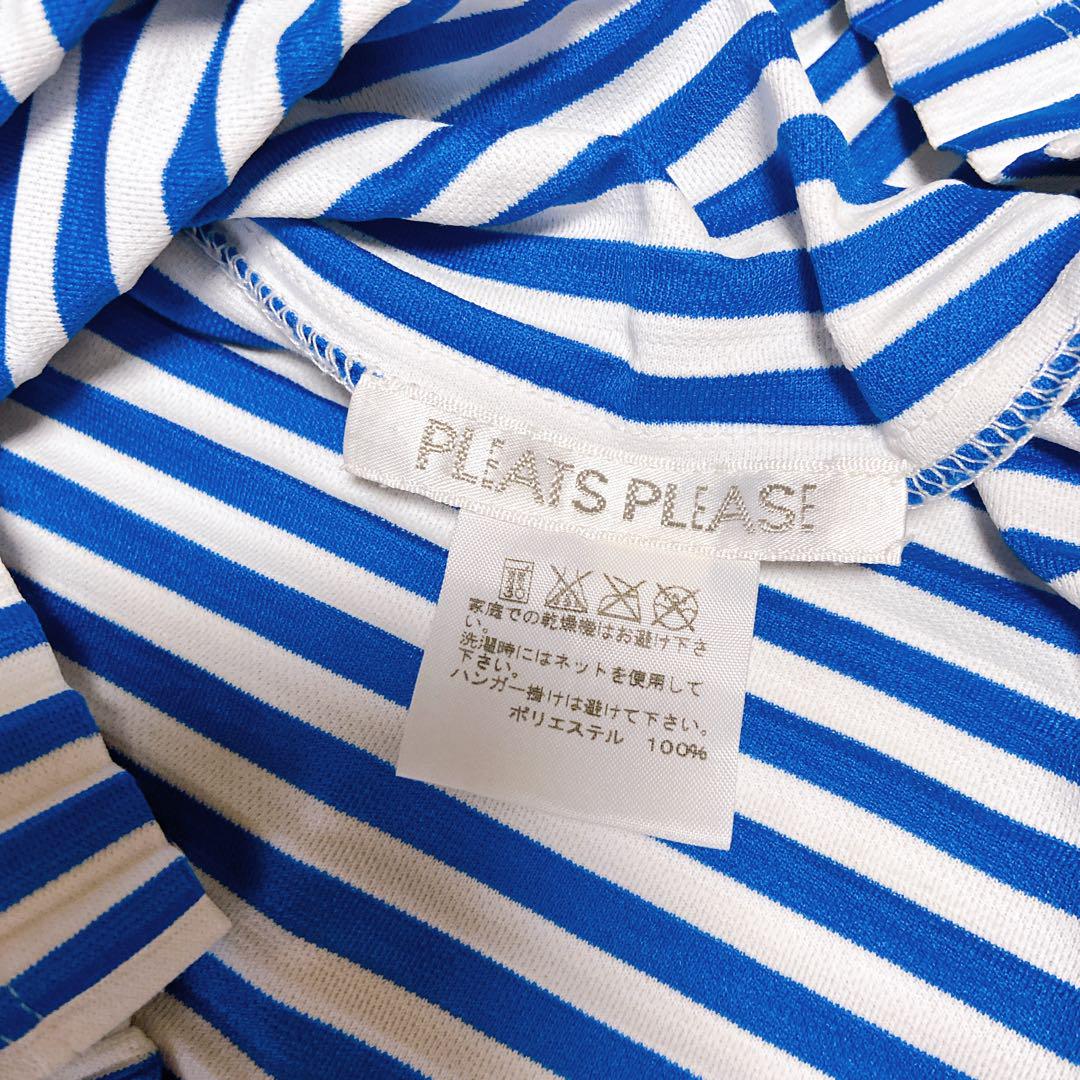 プリーツプリーズ PLEATS PLEASE 襟付きブラウス ストライプ リボン PLEATS PLEASE プリーツプリーズ ストライプブラウス サイズ3