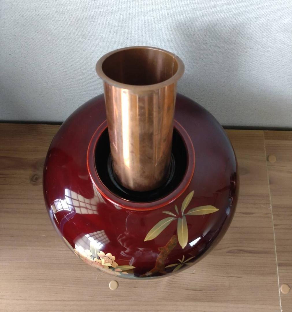 【専用】中国美術 七宝焼 金彩 花鳥図 梅に時鳥 大花瓶 花器 花詰 壺 中国美術？ 七宝細工？ 七宝焼き？ 玉虫塗り？花瓶 壺型花器 壺
