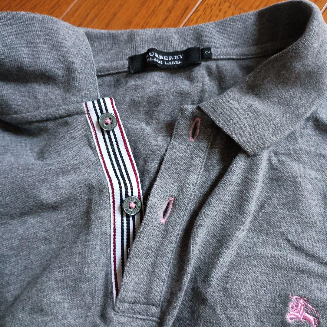 【Mens】　BURBERRY　バーバリー　 グレー・ロゴピンク　ポロシャツ М