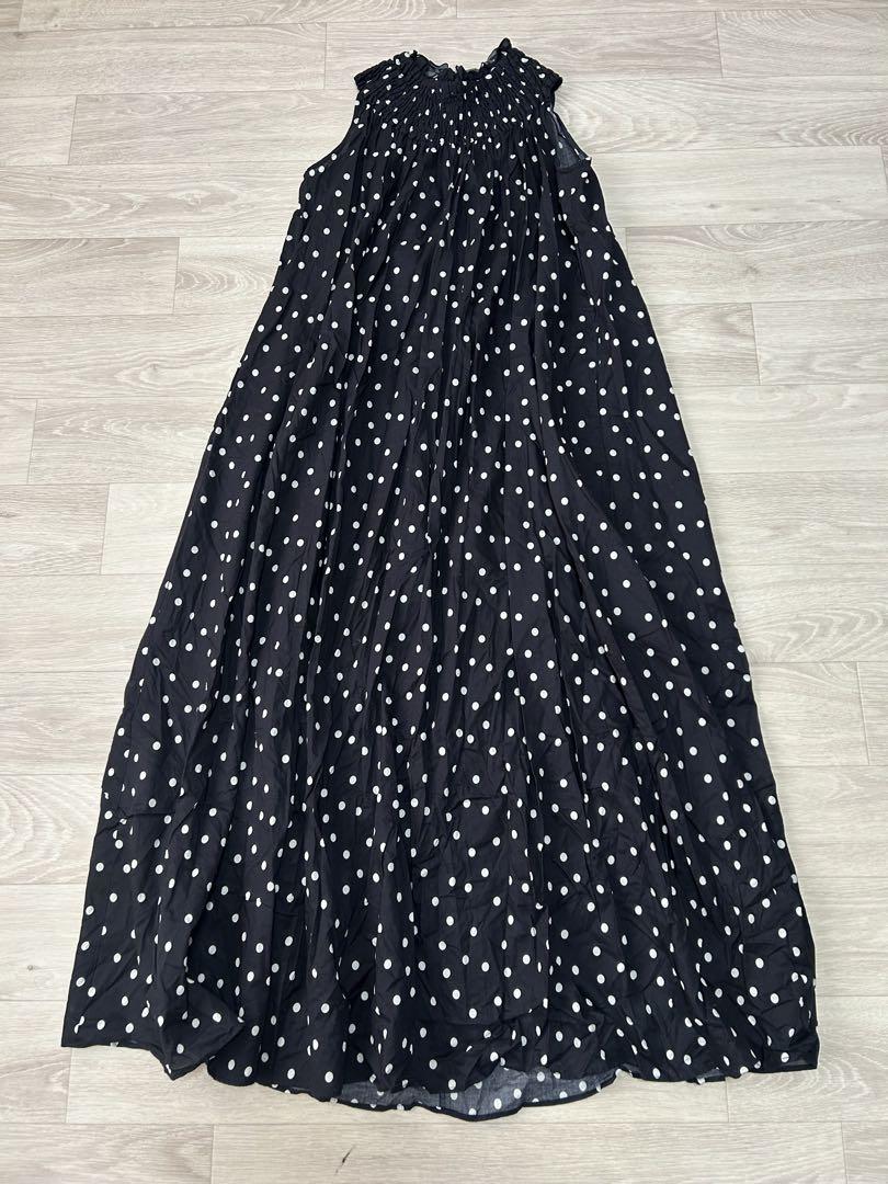 【AMOMENTO】Neck Shirring マキシワンピース SHIPS any シアー ドット シャーリング マキシ ワンピース