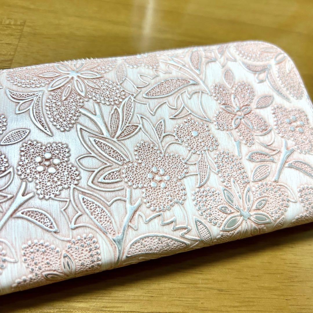 アルカン　クレア　花柄　ピンク　L字ファスナー長財布