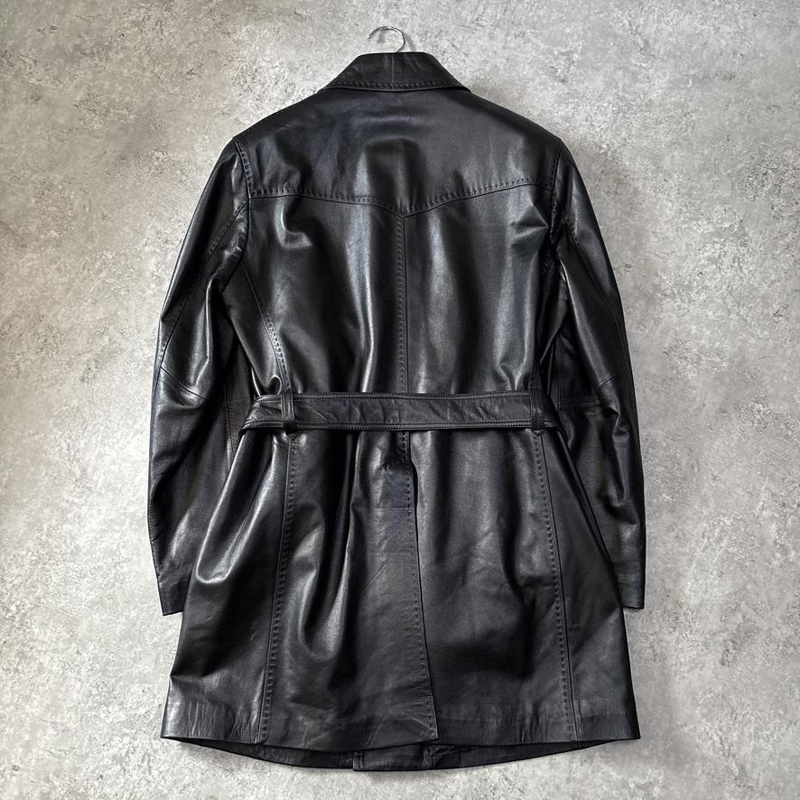 漢の戦闘服】美品✨レザートレンチコート 牛革 2WAY ダブル 艶感