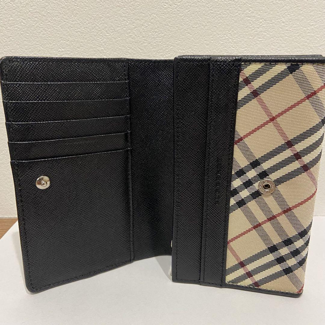 美品✨バーバリー　二つ折り財布　キャンバス　レザー　ノバチェック　黒 美品 バーバリー ノバチェック 二つ折り財布 L字 キャンバス
