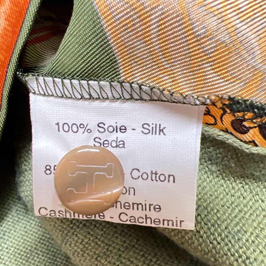 HERMES オールド 異素材切替 シルク カシミヤ スカーフ柄 シャツ