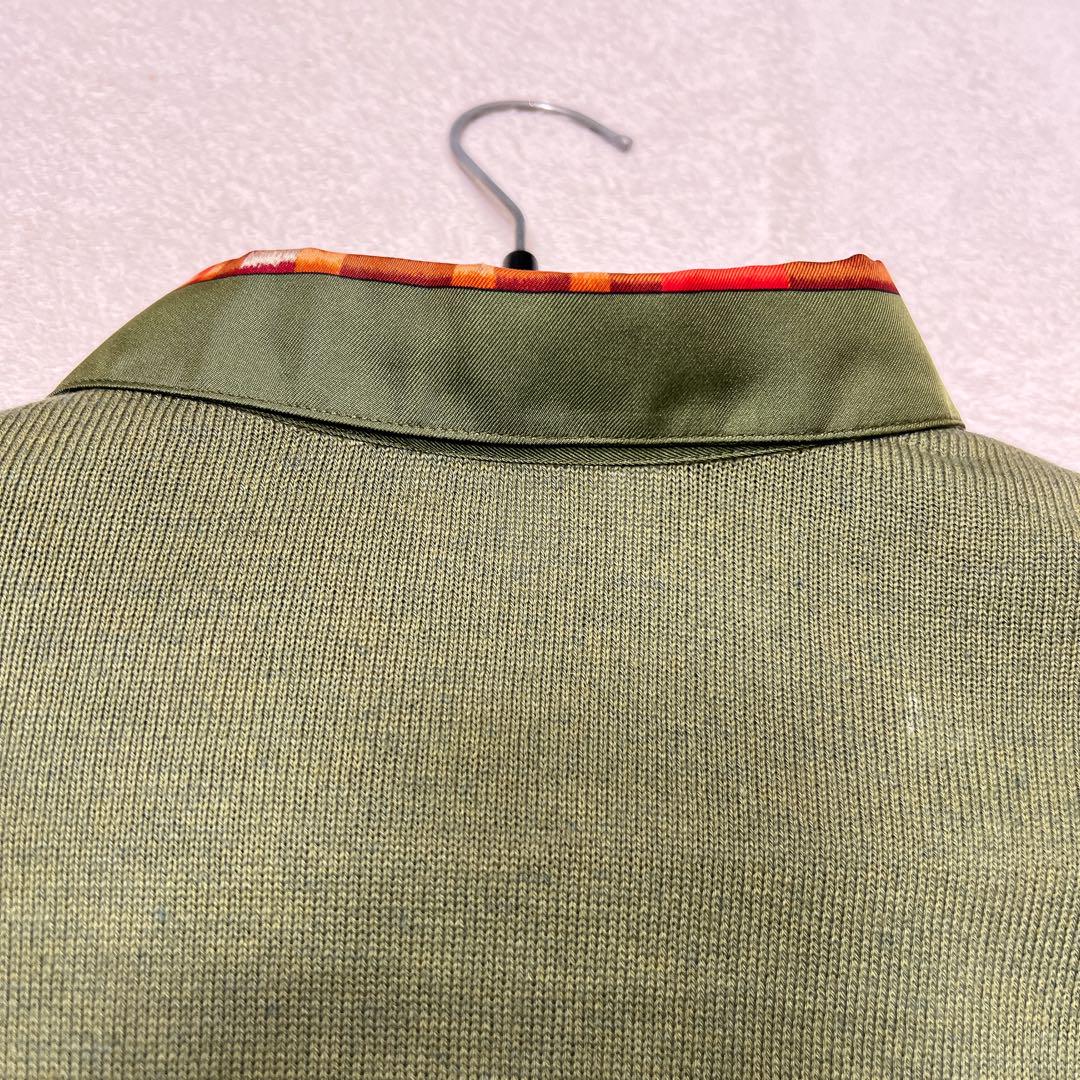 HERMES オールド 異素材切替 シルク カシミヤ スカーフ柄 シャツ
