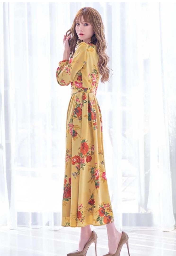 【価格交渉OK】花柄イエローマキシドレス
