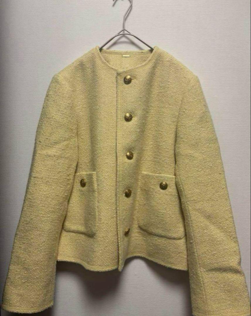 ✨完売✨　金釦ノーカラーツイードジャケット　ミラオーウェン　milaowen 0 ✨完売✨ 金釦ノーカラーツイードジャケット ミラオーウェン