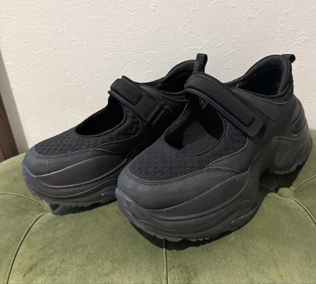 ZARA ブラック メッシュ厚底シューズ 39 25センチ