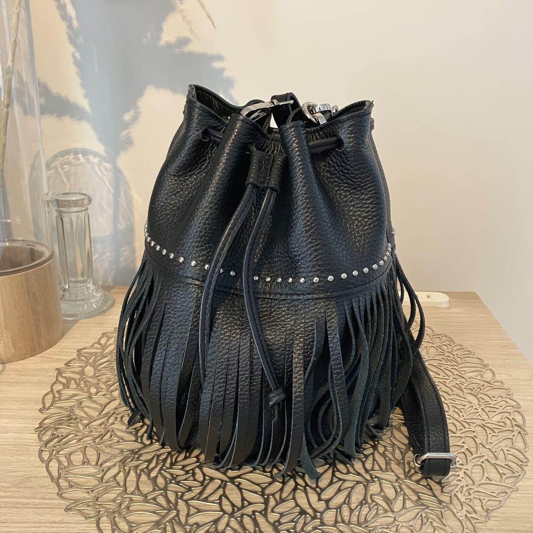 未使用級J&M DAVIDSON カーニバル M 巾着 ショルダーバッグ 黒