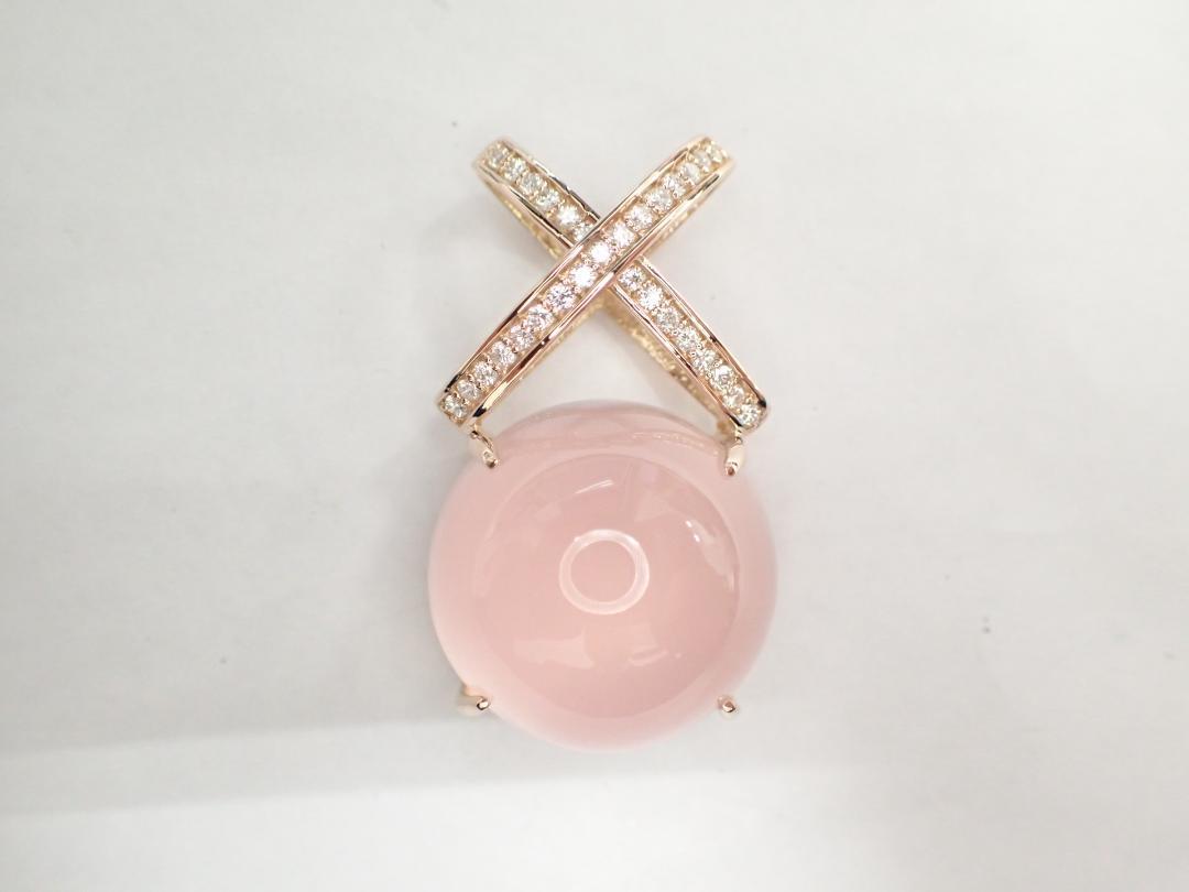 7/美品 K18PG ローズクオーツ57.11ct ダイヤ ペンダントトップ