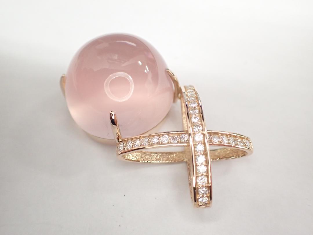 7/美品 K18PG ローズクオーツ57.11ct ダイヤ ペンダントトップ