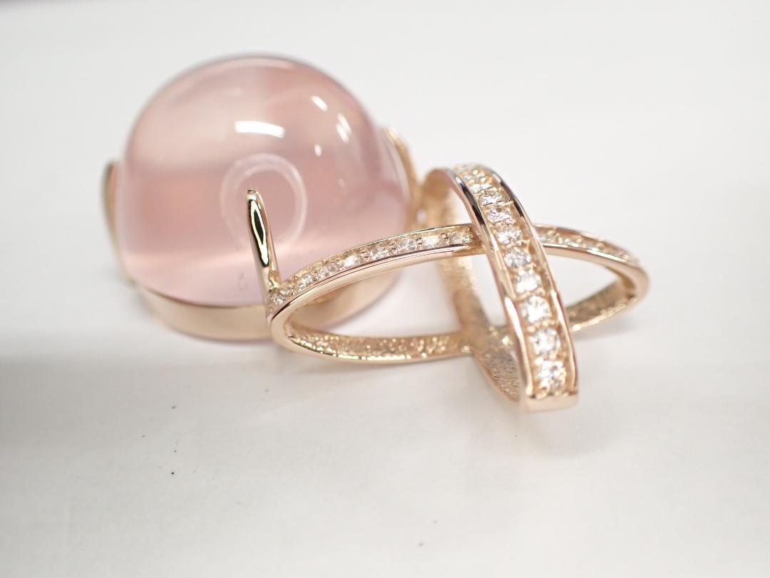7/美品 K18PG ローズクオーツ57.11ct ダイヤ ペンダントトップ