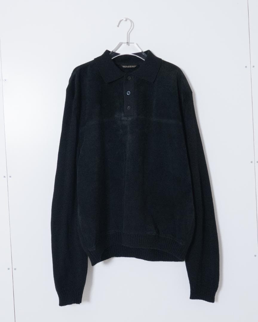 レザー切り替え ニットポロシャツL