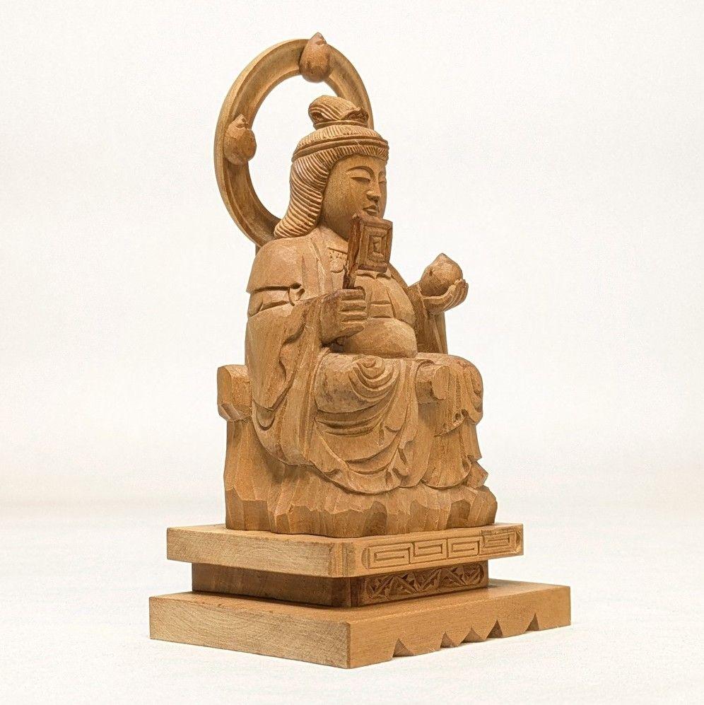 【セール中・新品】 七面天女　木地彫り　下台付　総高さ約14cm　弁財天