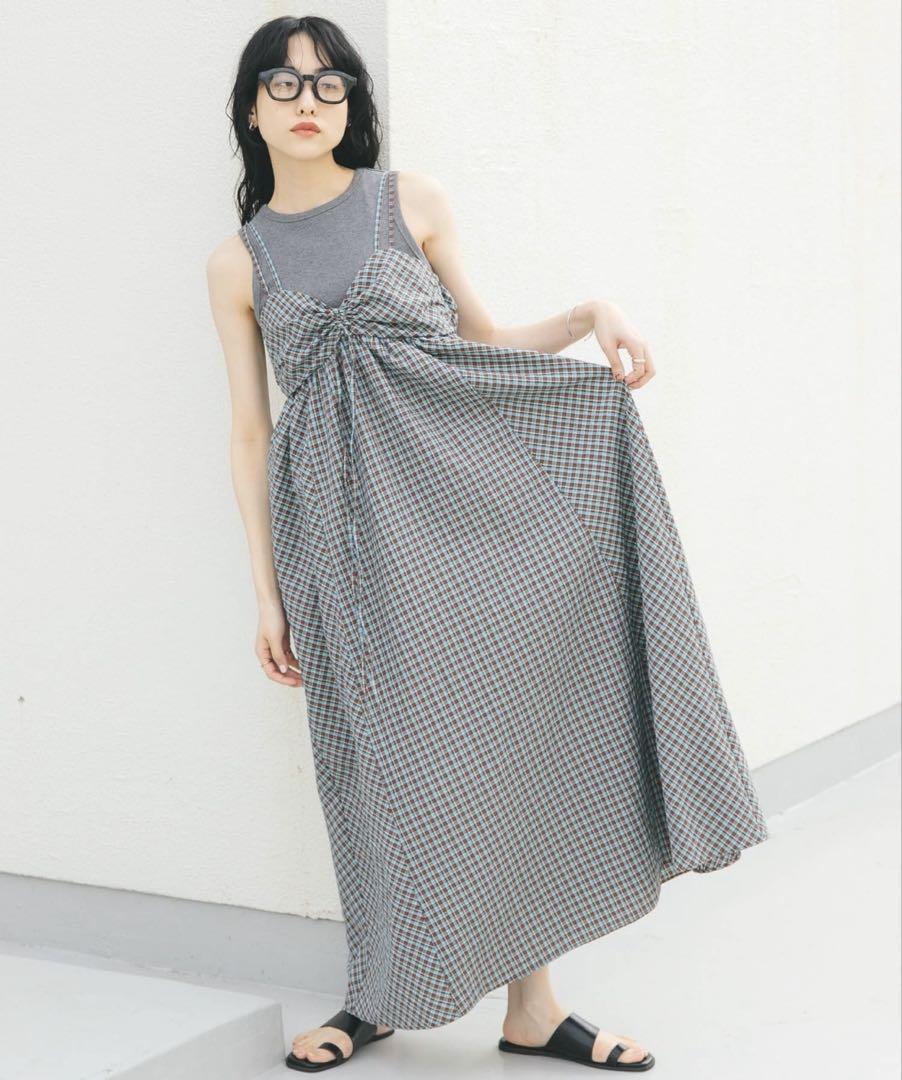 【美品】KBFドロストチェックキャミワンピース