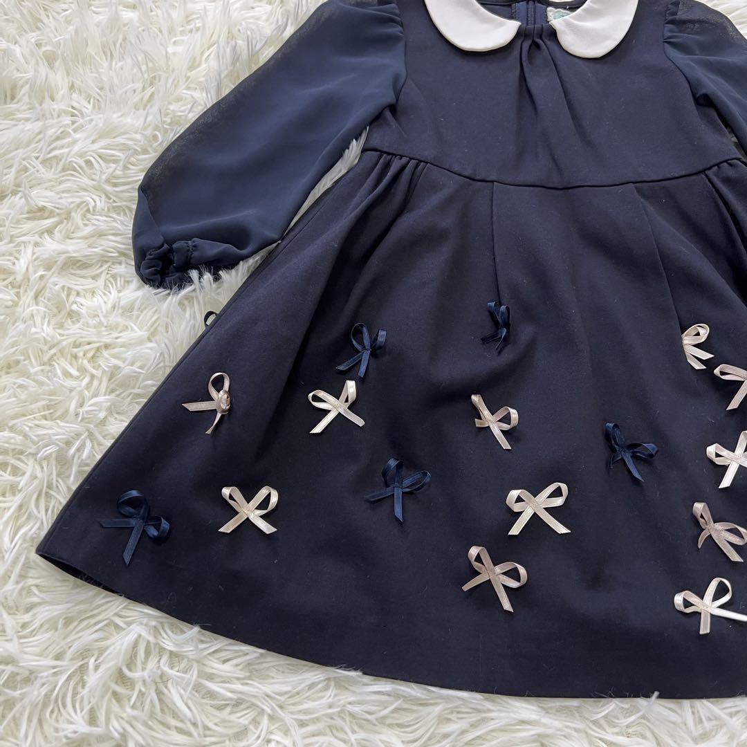美品 TOCCA トッカ ワンピース フォーマル リボン 丸襟 ネイビー 90