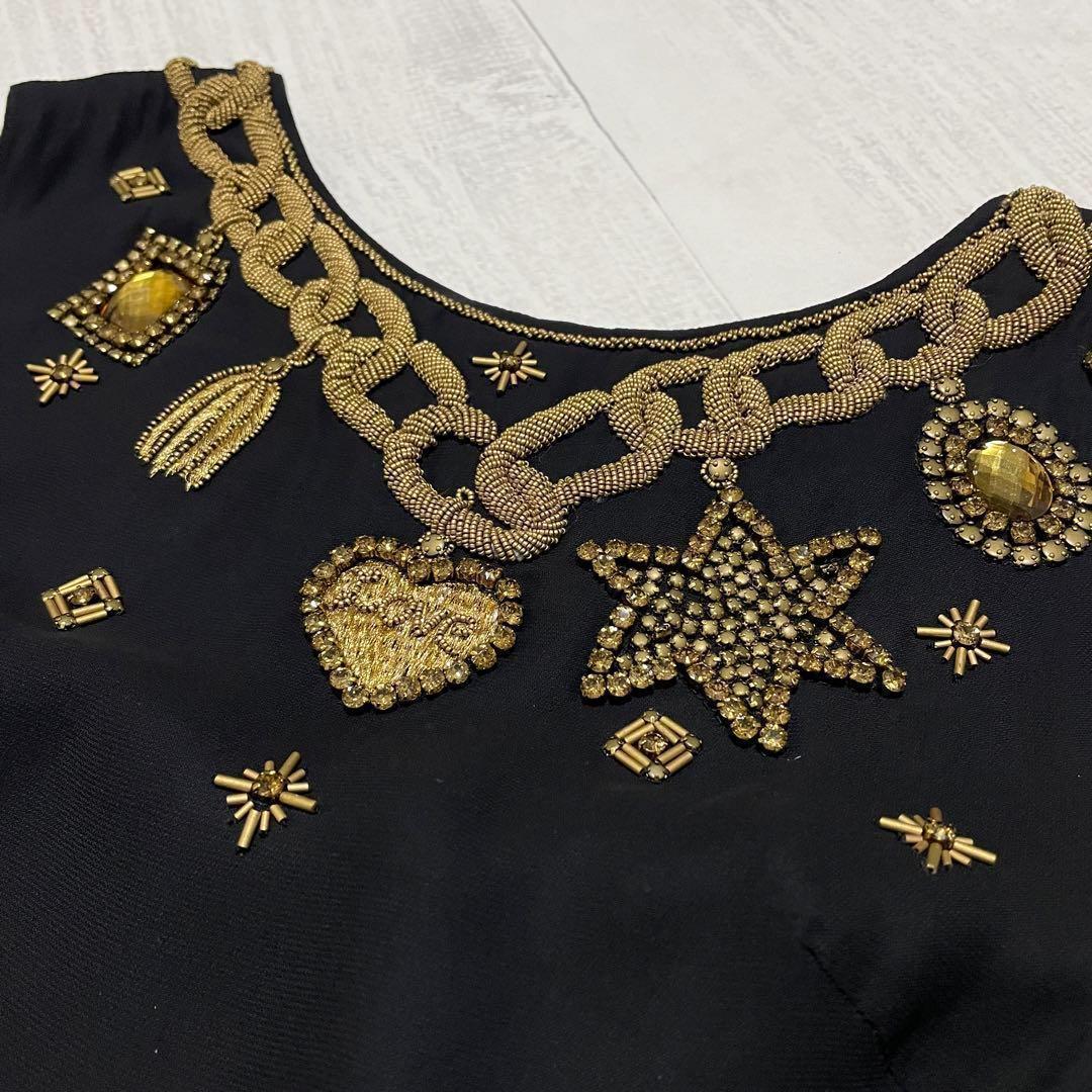 グレースコンチネンタル◎チェーン刺繍 オリエンタル ジョーゼットワンピース
