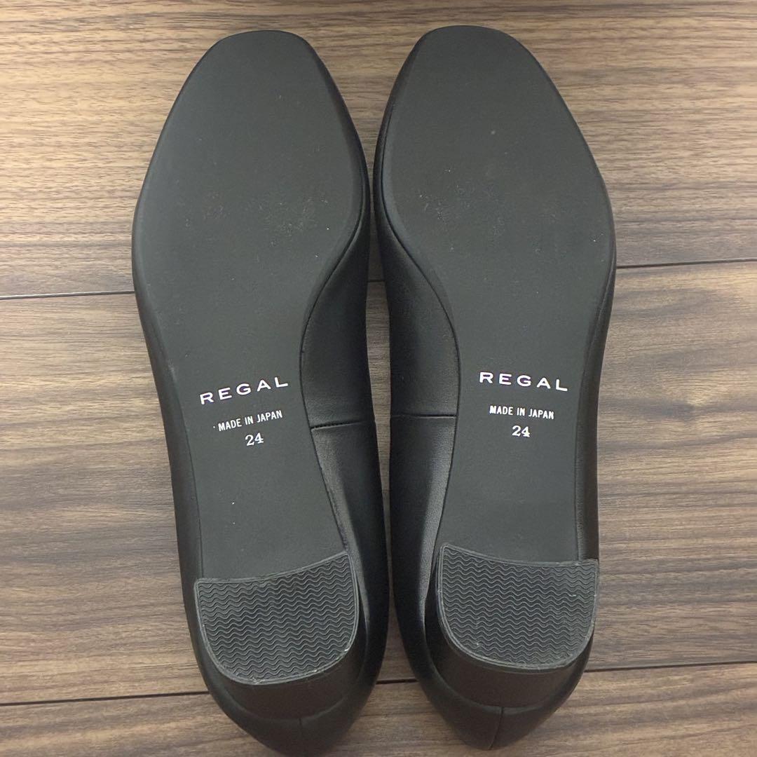 REGAL リーガル ビットスクエアパンプス 黒 ブラック 本革 レザー 24