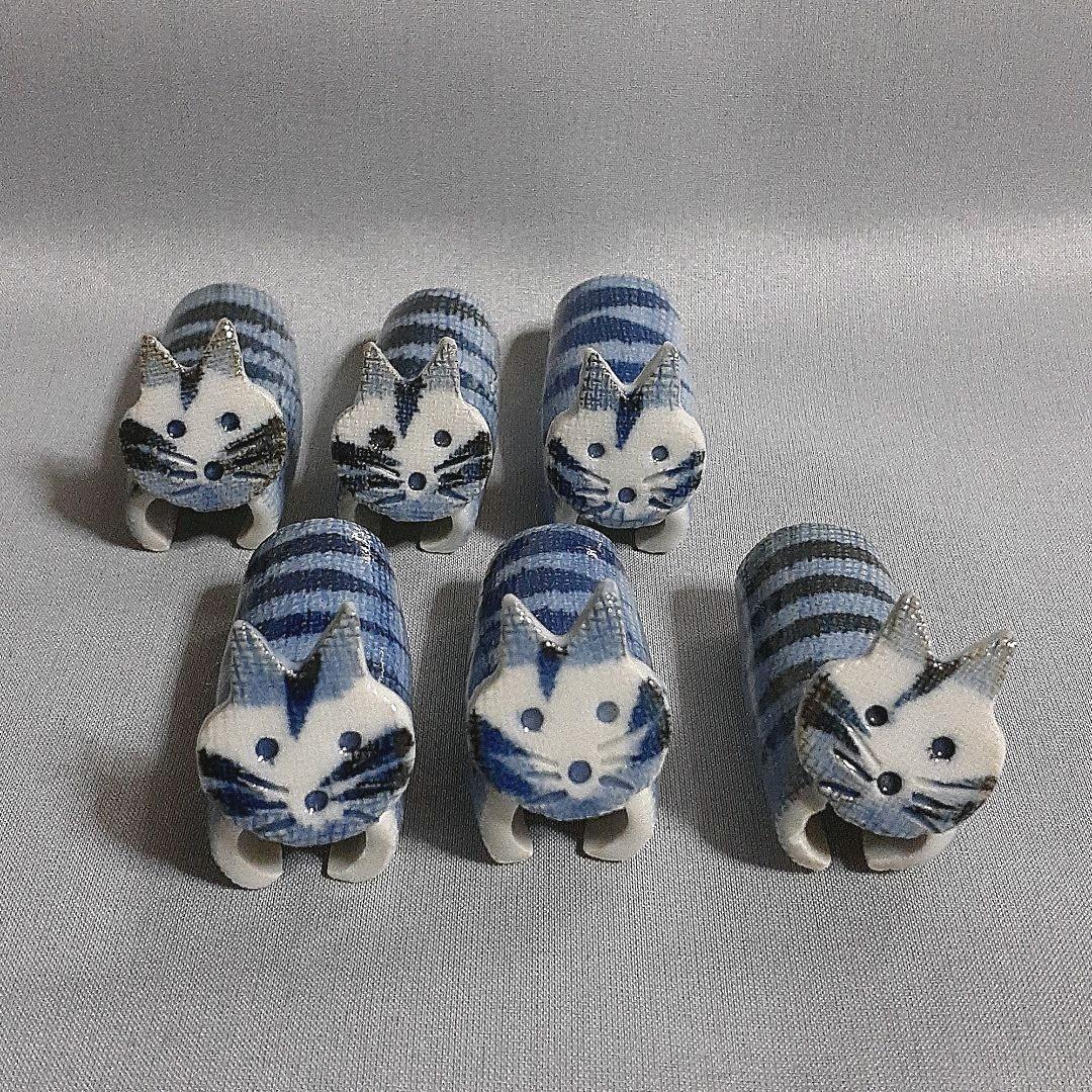 【未使用】箸置き猫6匹