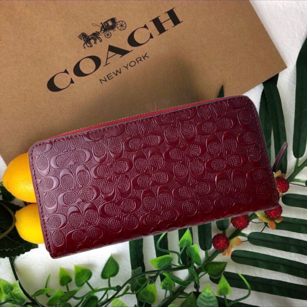 残２点！COACH コーチ 長財布 エンボス エンジ ワインレッド