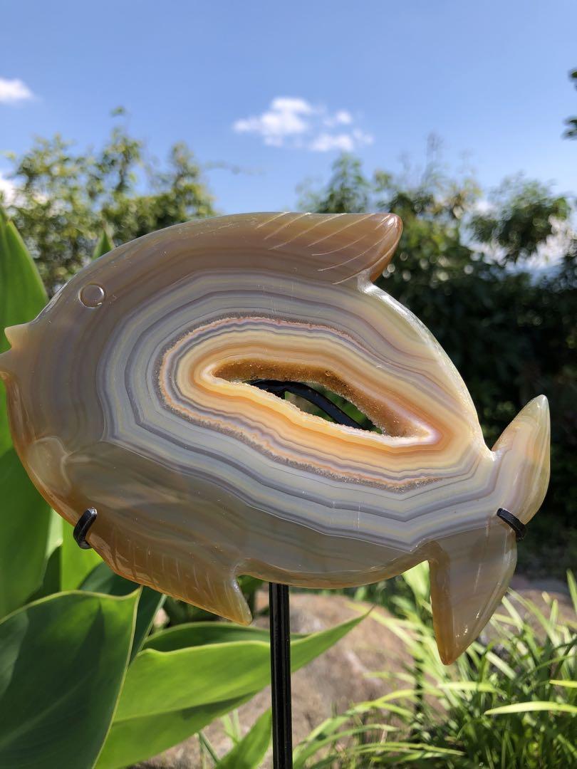 ✳天然石 魚形　レア　綺麗　縞模様　瑪瑙　水晶　クラスター
