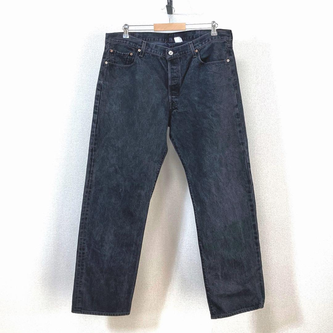リーバイス501ブラックデニムパンツ黒ロゴワイドGパンw40アメリカUSA古着