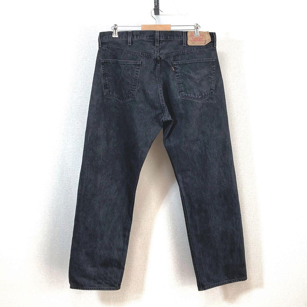 リーバイス501ブラックデニムパンツ黒ロゴワイドGパンw40アメリカUSA古着